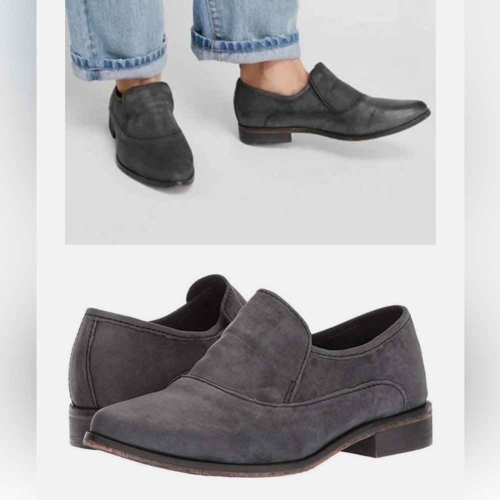 Free People Brady Womens Slip On Shoes EU 37 Dark Gray Leather Loafer US6.5